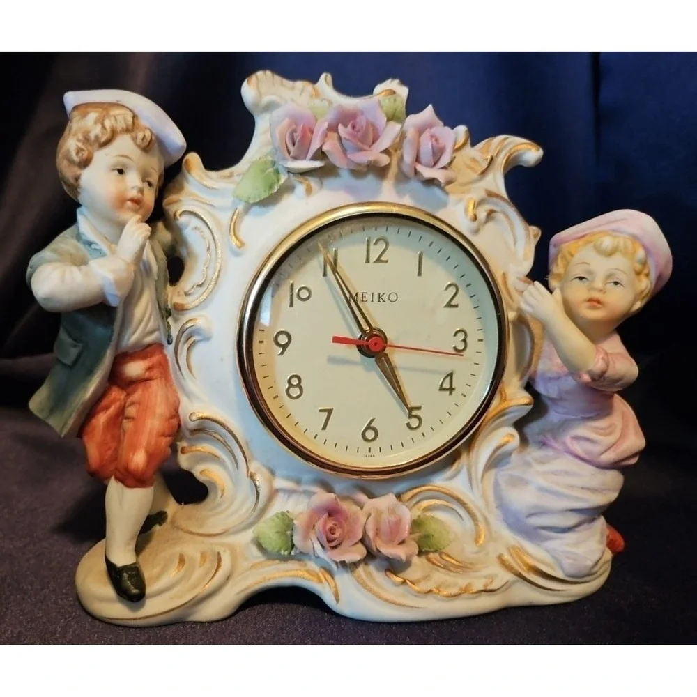 Vintage Meiko Figural Mantle‎ Clock Works Great